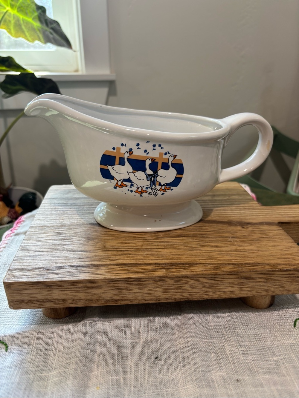 White Ceramic Gravy Boat Cottagecore Country Goose